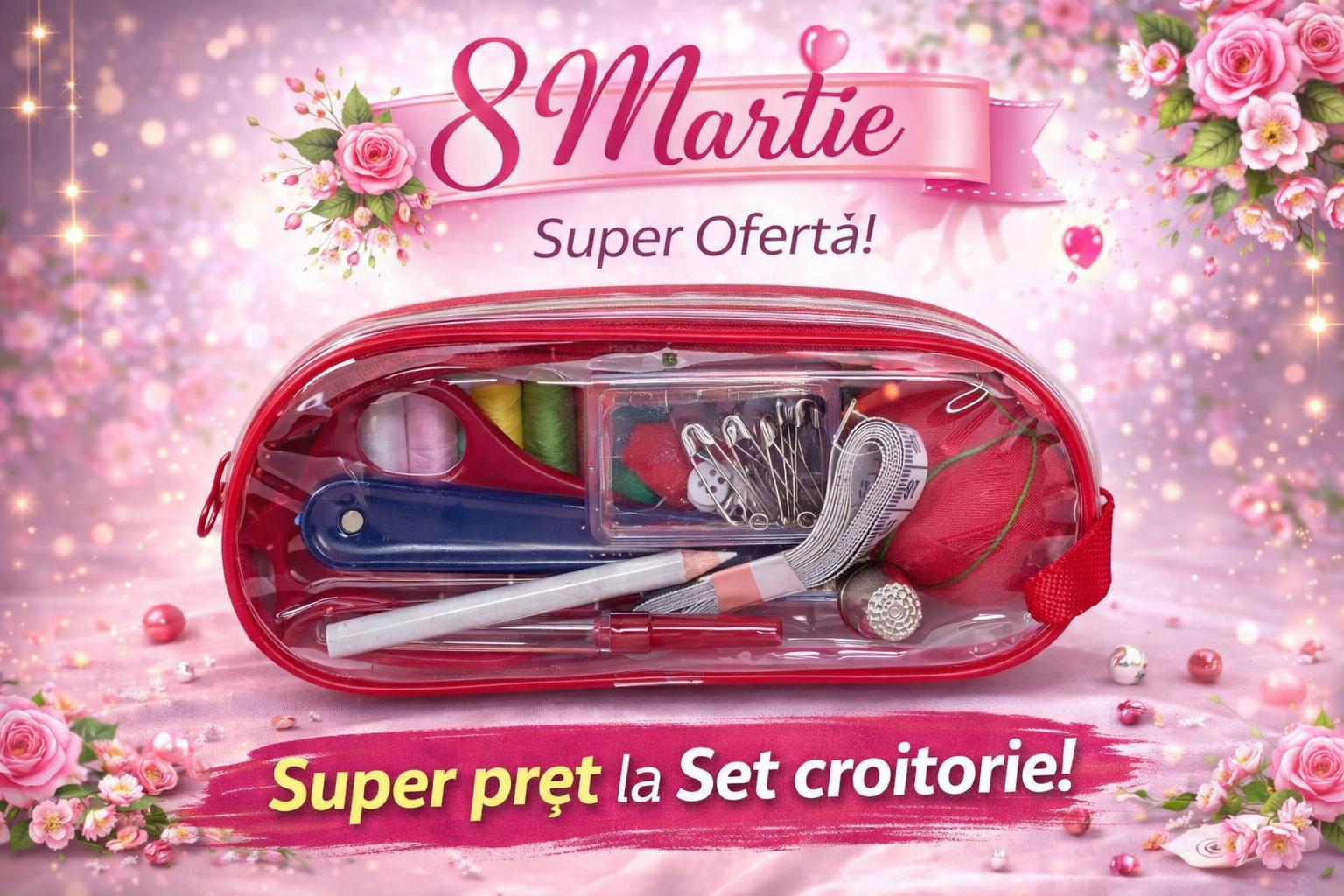 Set croitorie cadou 8 Martie – kit cusut complet in penar elegant