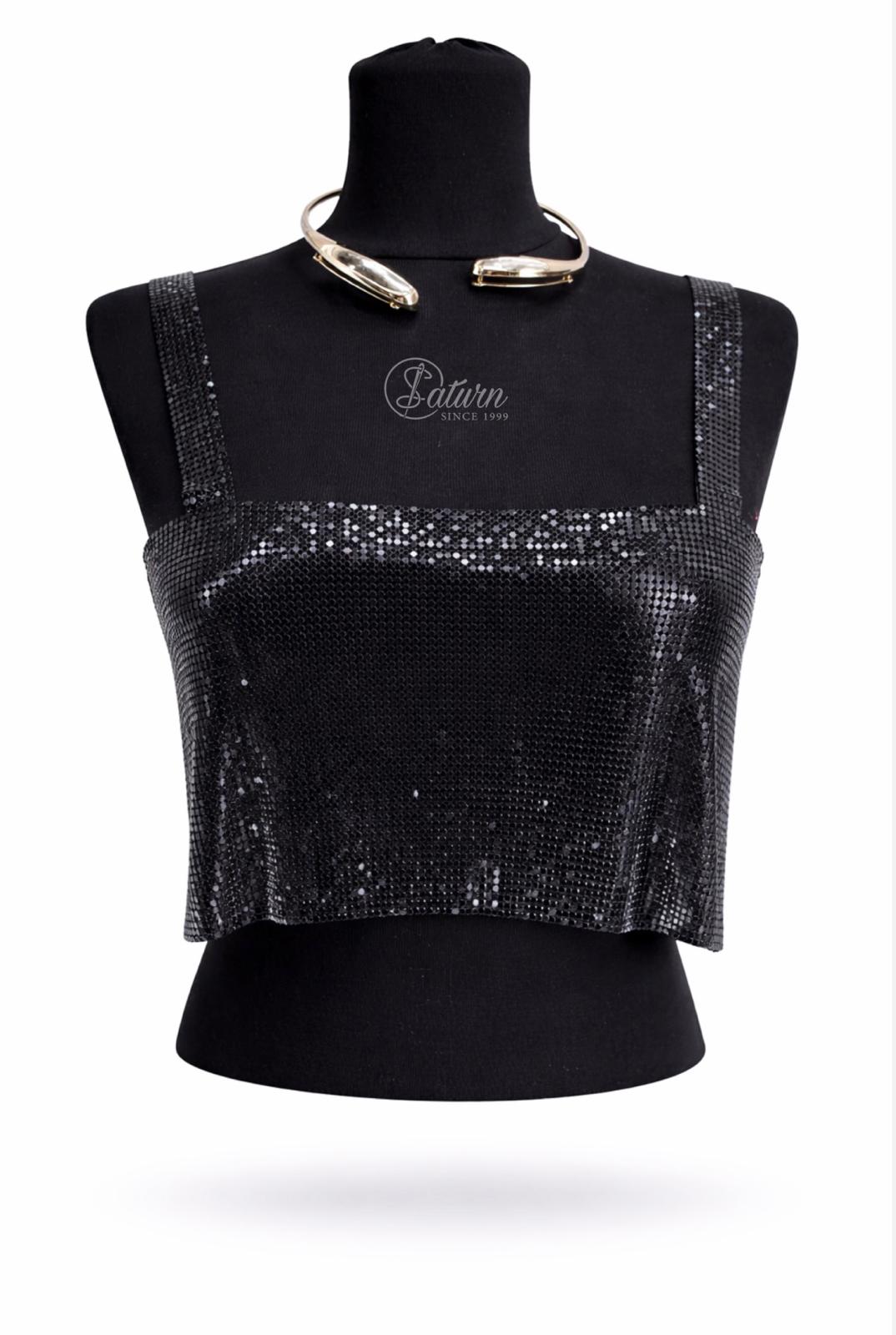 Top dama tip bustiera cu paiete metalice , marime universala, inchidere reglabila cu lant mercerie saturn 
