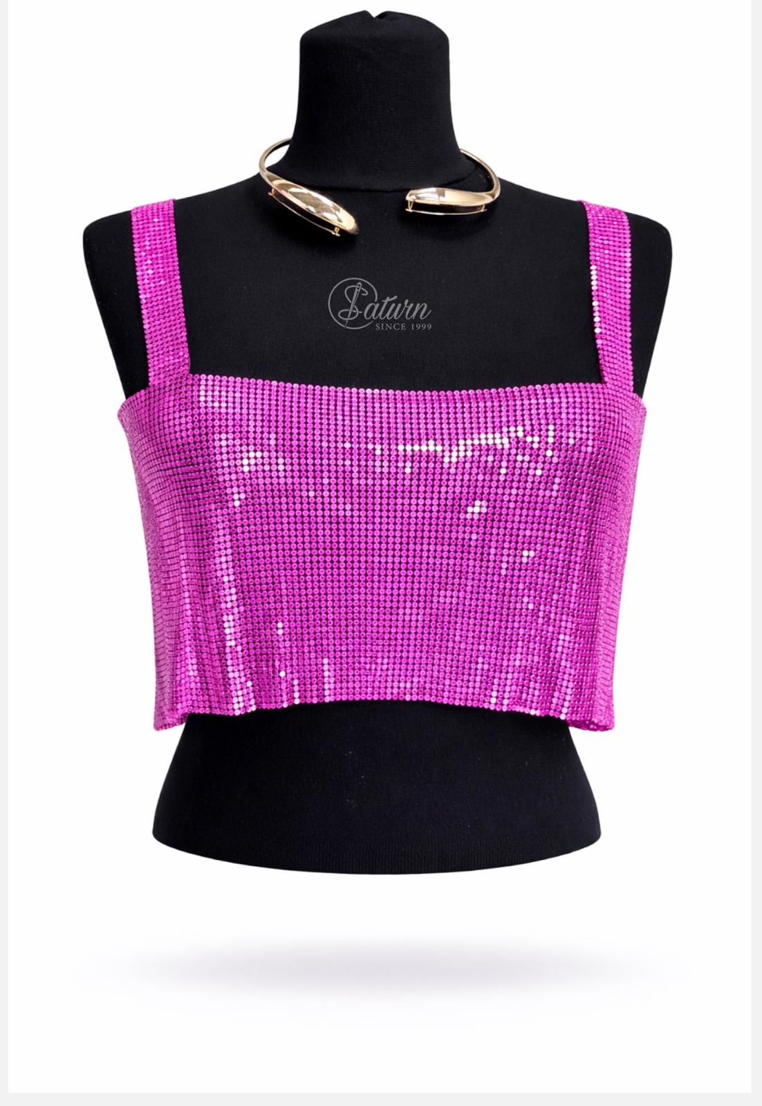 Top dama tip bustiera cu paiete metalice , marime universala, inchidere reglabila cu lant siclam mercerie saturn 
