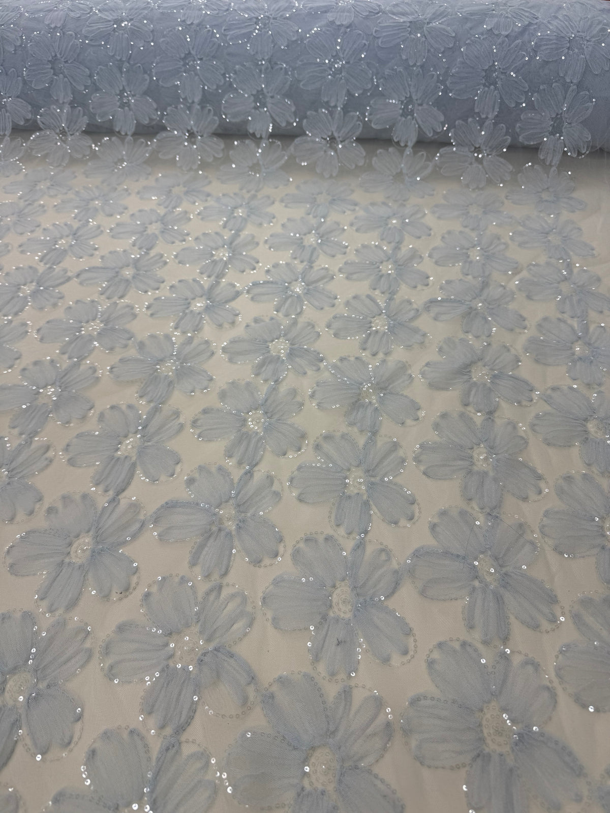 Tul cu Flori 3D si Paiete Decorative 150m latime/La metru M2