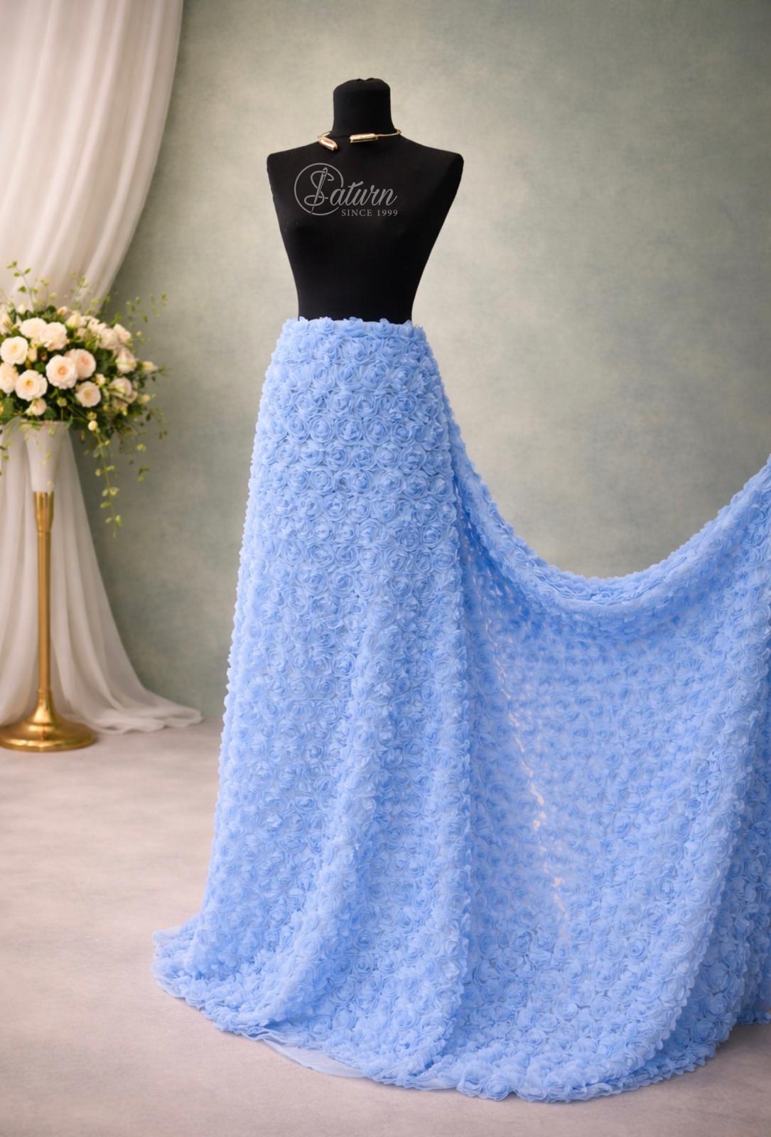 Tulle Decorativ cu Trandafiri 3D – 1.5Latime mercerie saturn bleu 