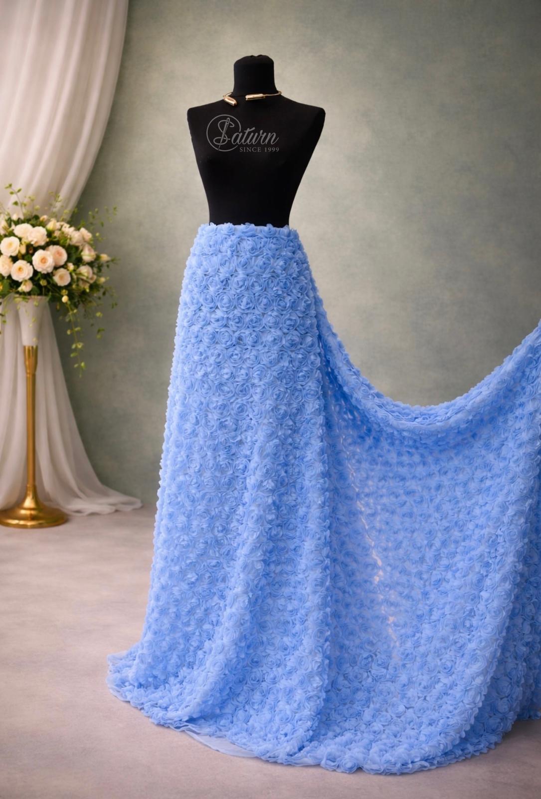 Tulle Decorativ cu Trandafiri 3D – 1.5Latime bleu mercerie saturn 