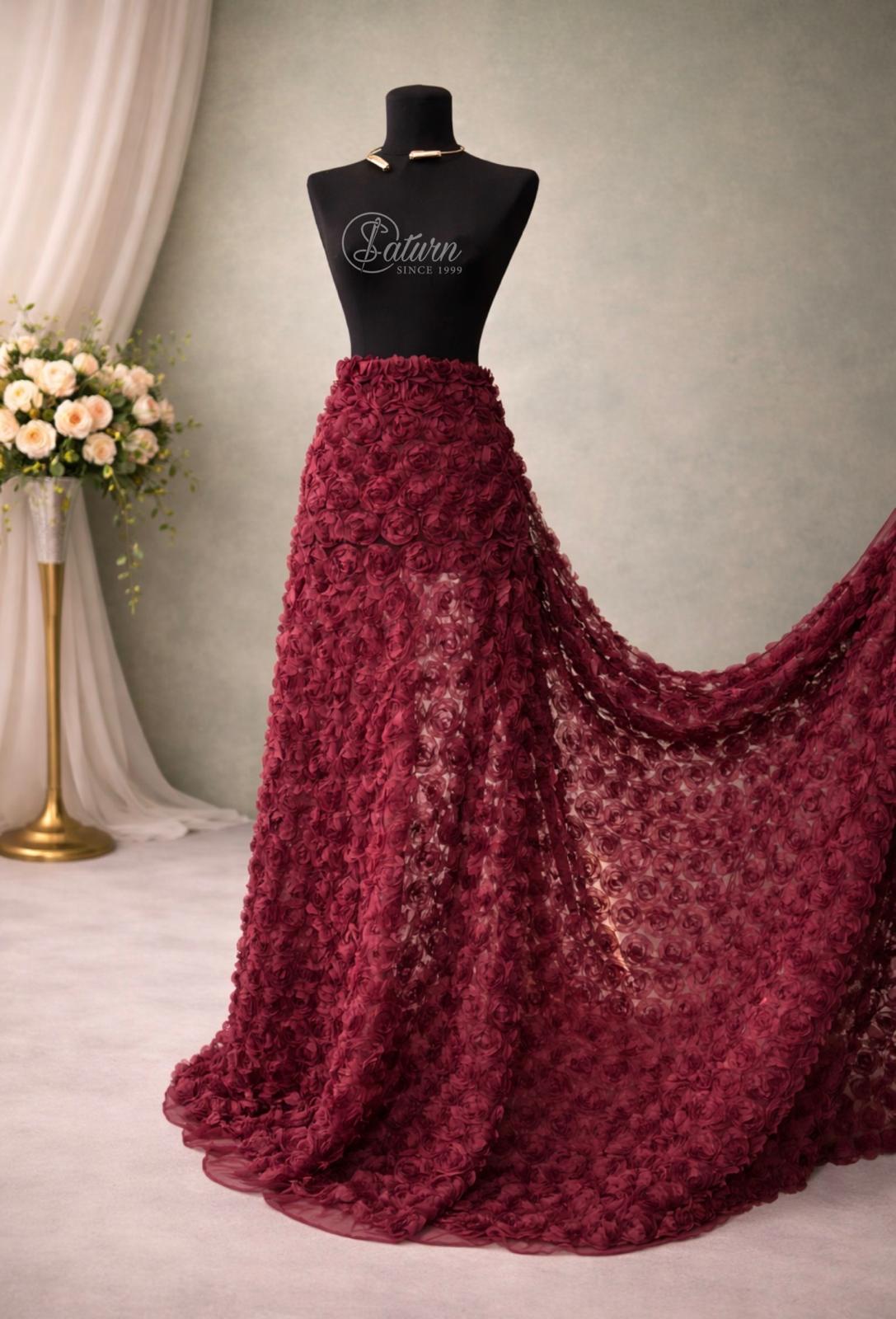 Tulle Decorativ cu Trandafiri 3D – 1.5Latime grena mercerie saturn 