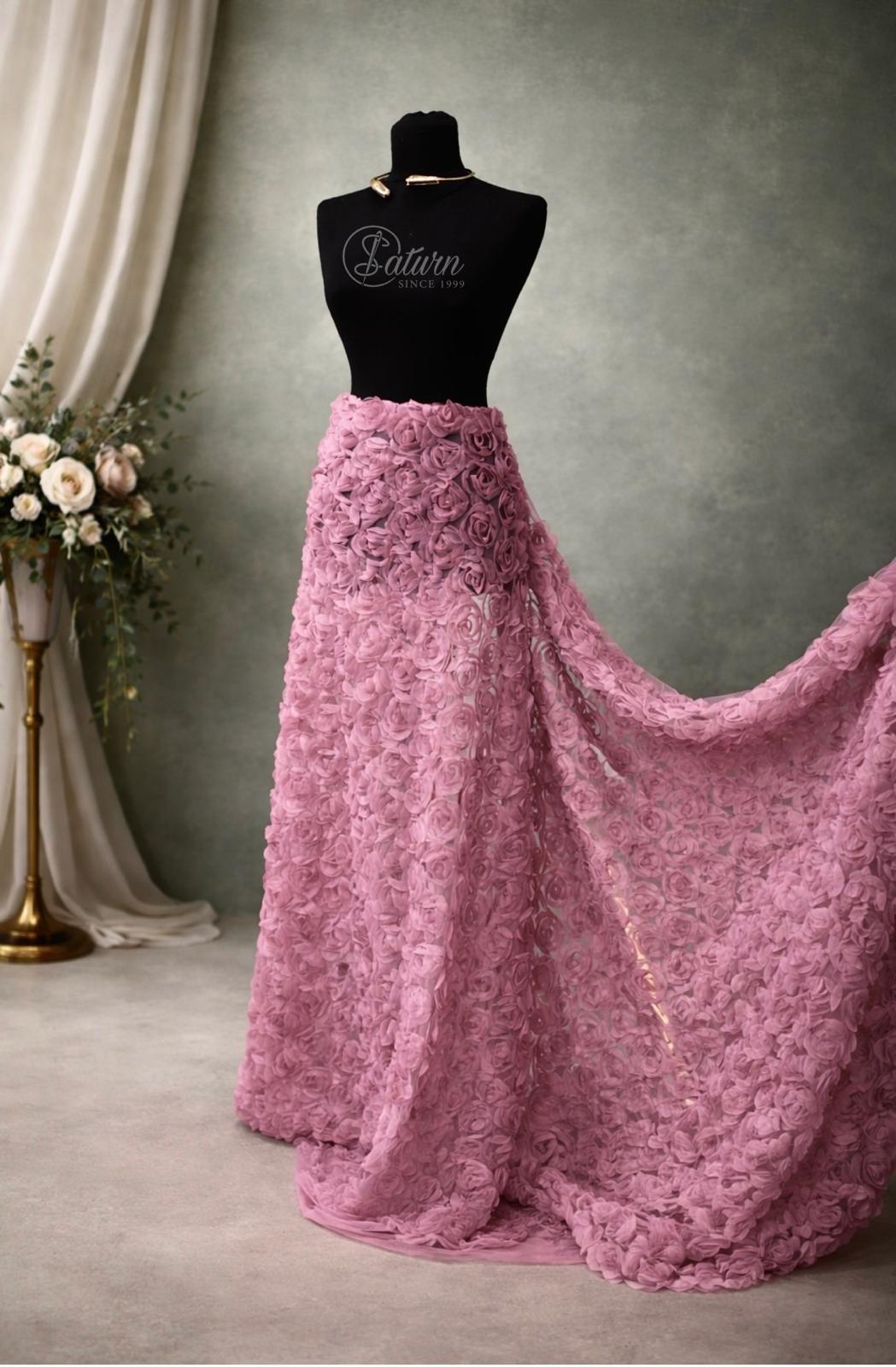 Tulle Decorativ cu Trandafiri 3D – 1.5Latime roz mercerie saturn 