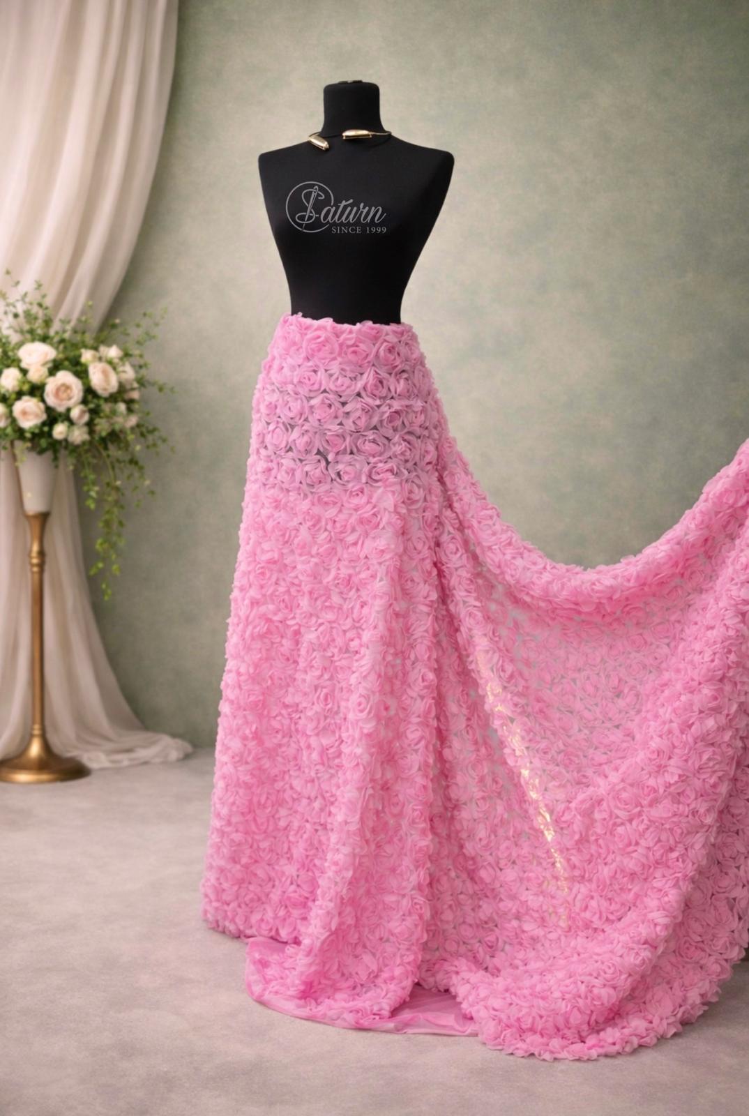 Tulle Decorativ cu Trandafiri 3D – 1.5Latime roz mercerie saturn 
