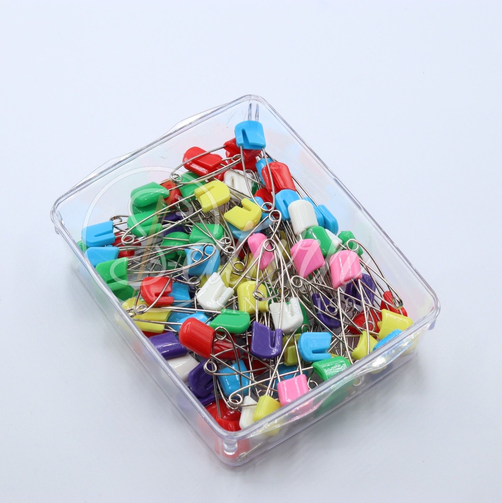 Ace siguranta mari cu capat din plastic  5,5cm – 100 buc cutia, culori mixte