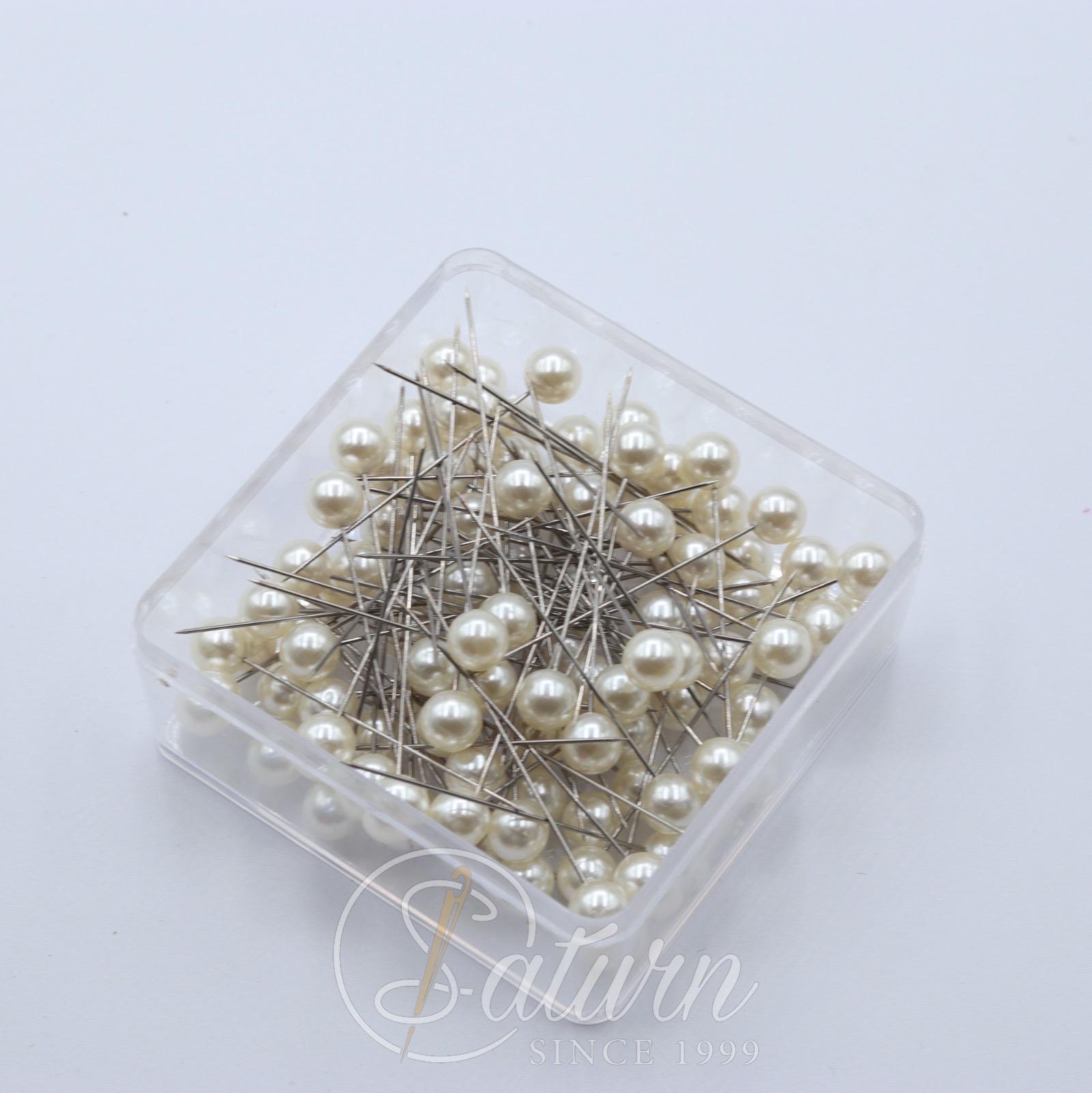 Bolduri cu cap perla alb, 6,5 cm – Set 100 bucati în cutie