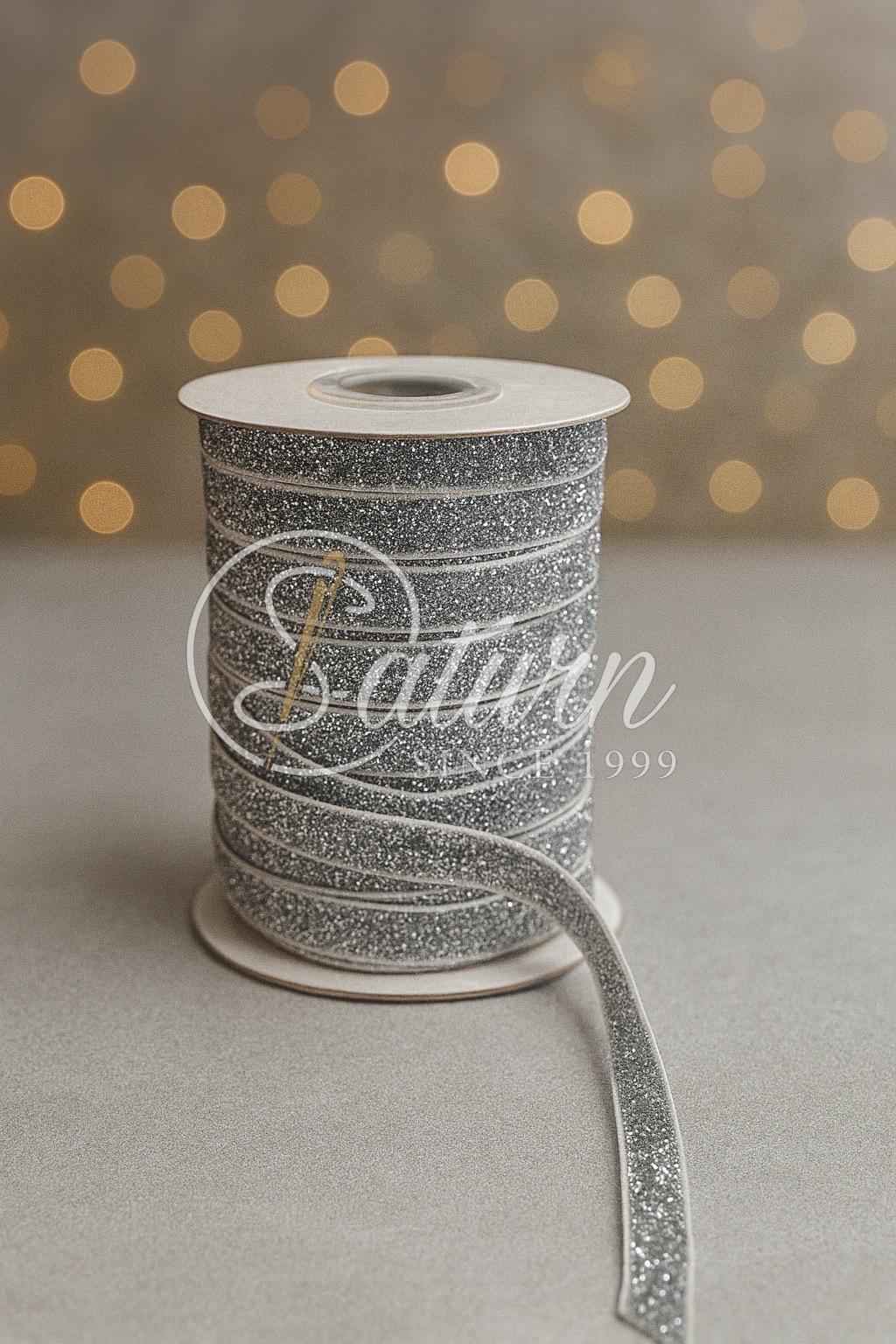 Banda catifea cu sclipici – 20 yards,(18.3Metri), latime 1 cm – Ideala pentru decor, craft și ambalaje cadouri