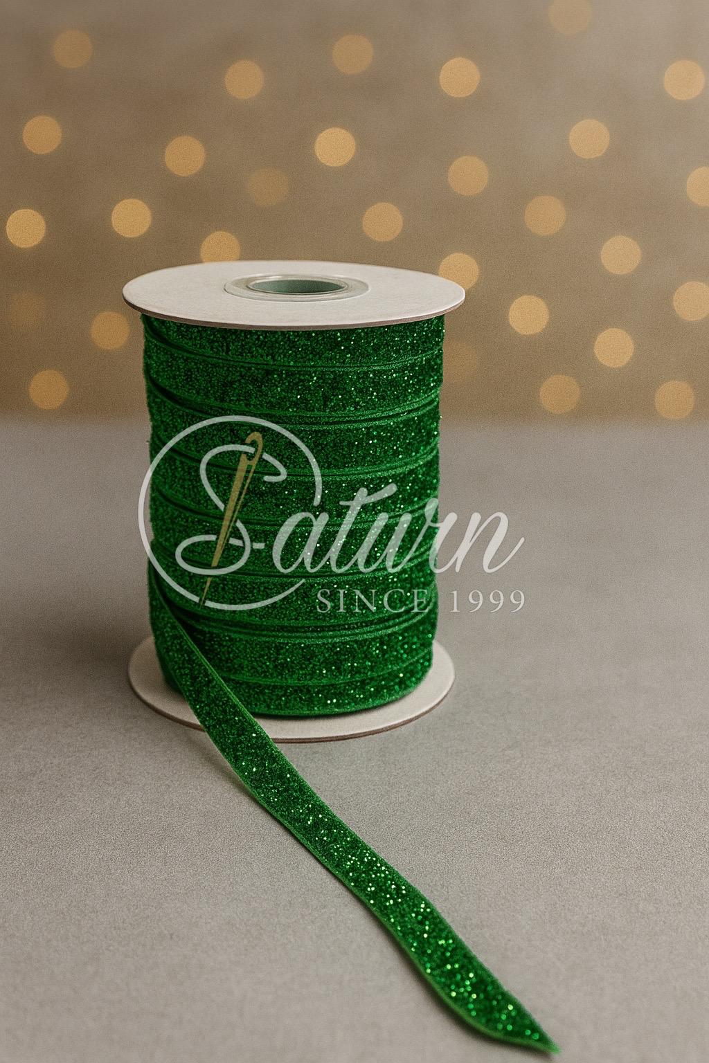 Banda catifea cu sclipici – 20 yards,(18.3Metri), latime 1 cm – Ideala pentru decor, craft și ambalaje cadouri