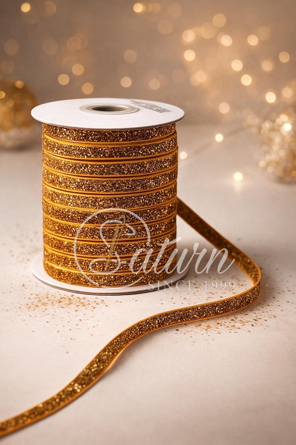 Banda catifea cu sclipici – 20 yards,(18.3Metri), latime 1 cm – Ideala pentru decor, craft și ambalaje cadouri