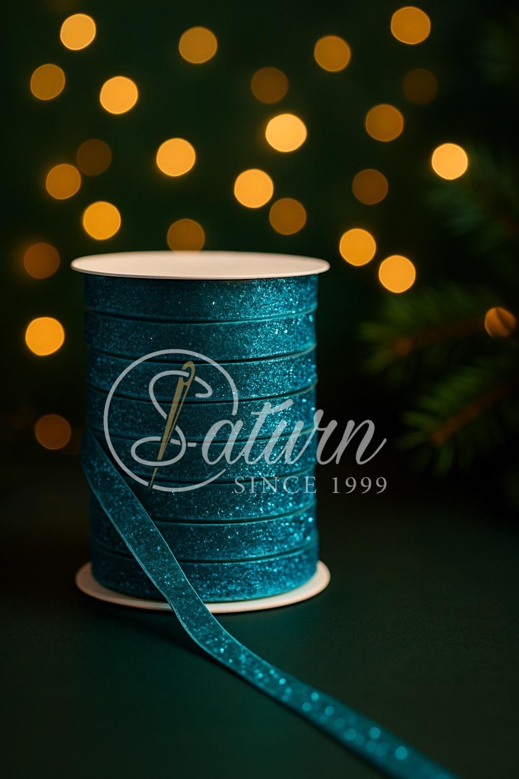 Banda catifea cu sclipici – 20 yards,(18.3Metri), latime 1 cm – Ideala pentru decor, craft și ambalaje cadouri
