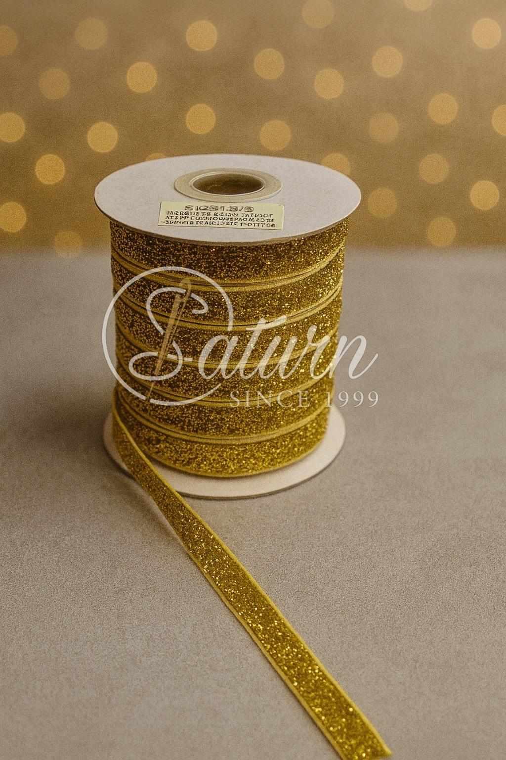 Banda catifea cu sclipici – 20 yards,(18.3Metri), latime 1 cm – Ideala pentru decor, craft și ambalaje cadouri