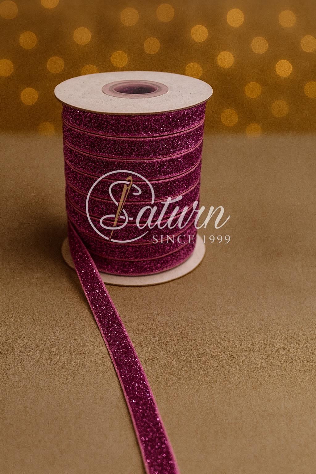 Banda catifea cu sclipici – 20 yards,(18.3Metri), latime 1 cm – Ideala pentru decor, craft și ambalaje cadouri