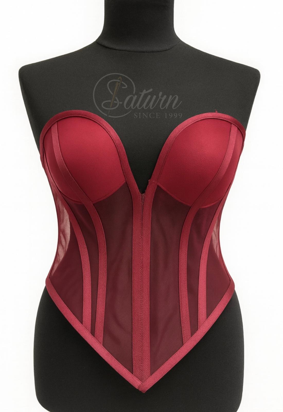 Corset Modelator Cu Cupe,In V,Material Saten Si Tulle M9