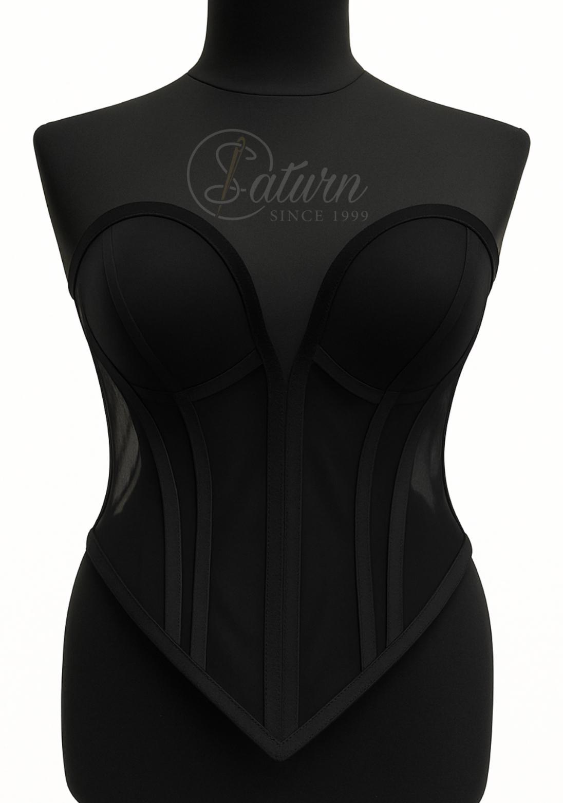 Corset Modelator Cu Cupe,In V,Material Saten Si Tulle M9
