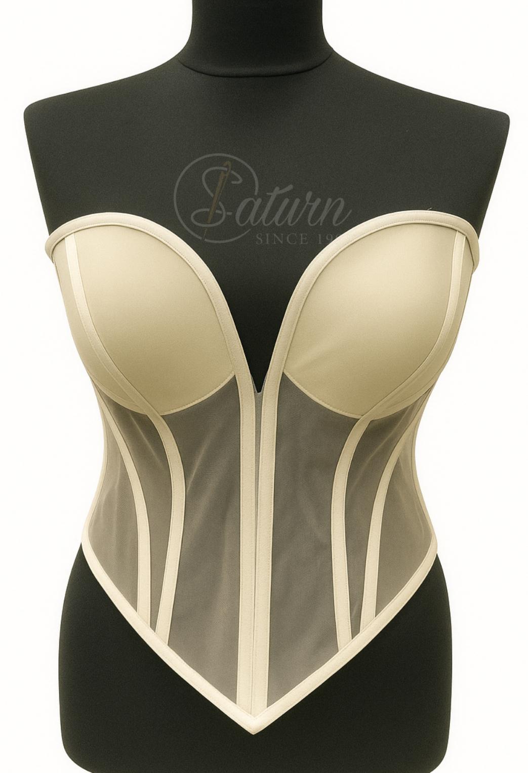Corset Modelator Cu Cupe,In V,Material Saten Si Tulle M9