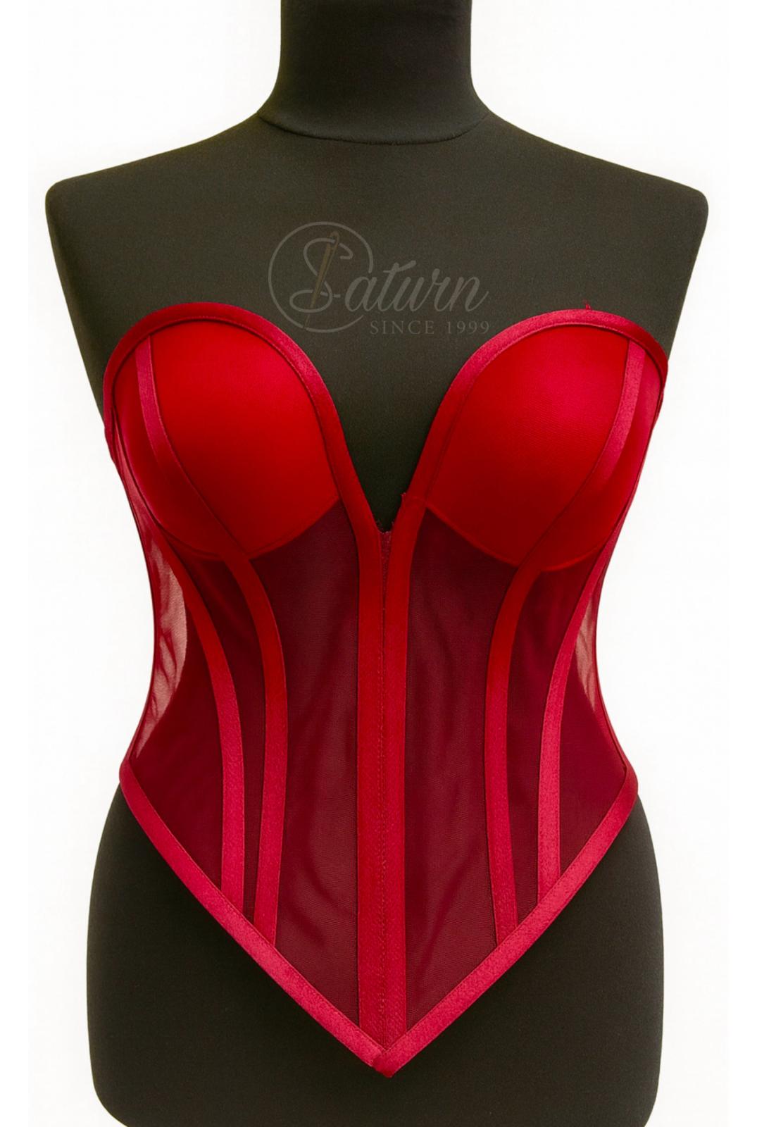 Corset Modelator Cu Cupe,In V,Material Saten Si Tulle M9