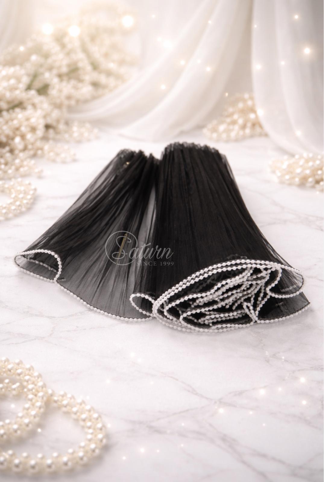 Volanase din tul(tulle) plisat cu perle 26cm /  3 metri pachetul , Accesorii textile elegante