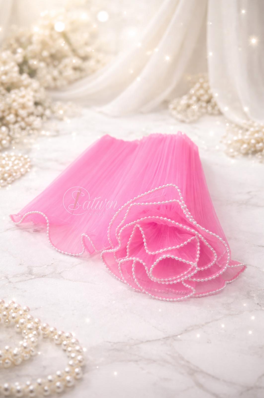Volanase din tul(tulle) plisat cu perle 26cm /  3 metri pachetul , Accesorii textile elegante