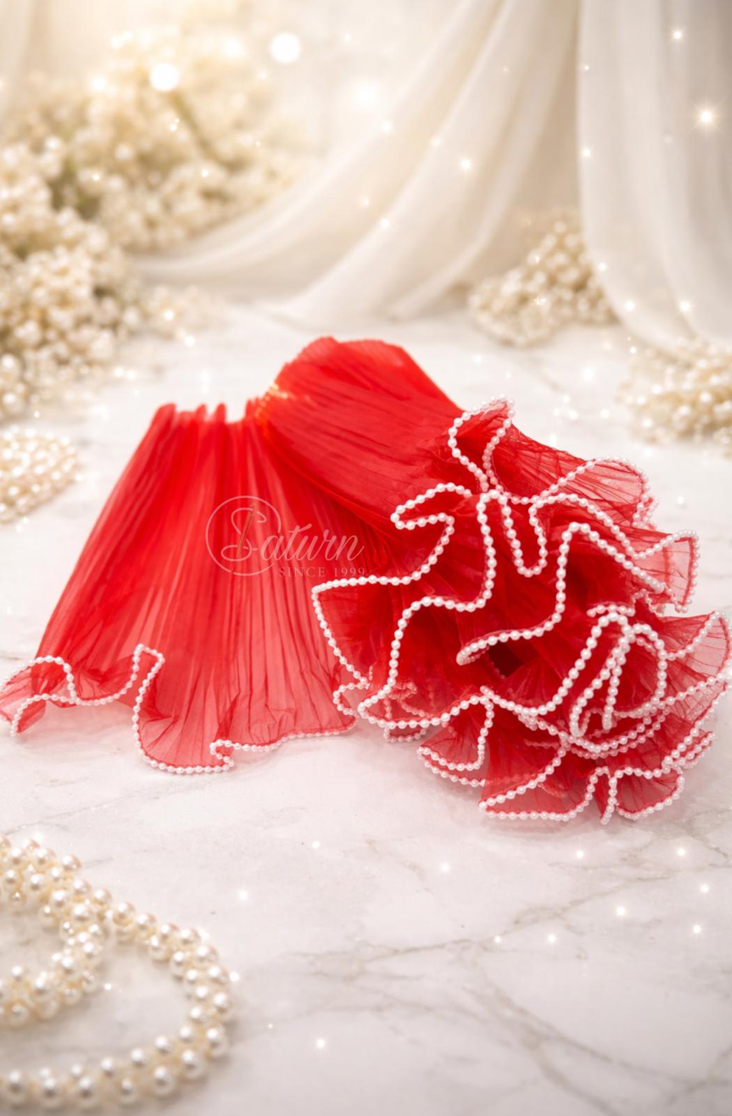 Volanase din tul(tulle) plisat cu perle 26cm /  3 metri pachetul , Accesorii textile elegante