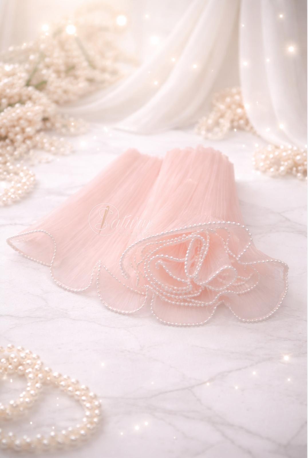 Volanase din tul(tulle) plisat cu perle 26cm /  3 metri pachetul , Accesorii textile elegante