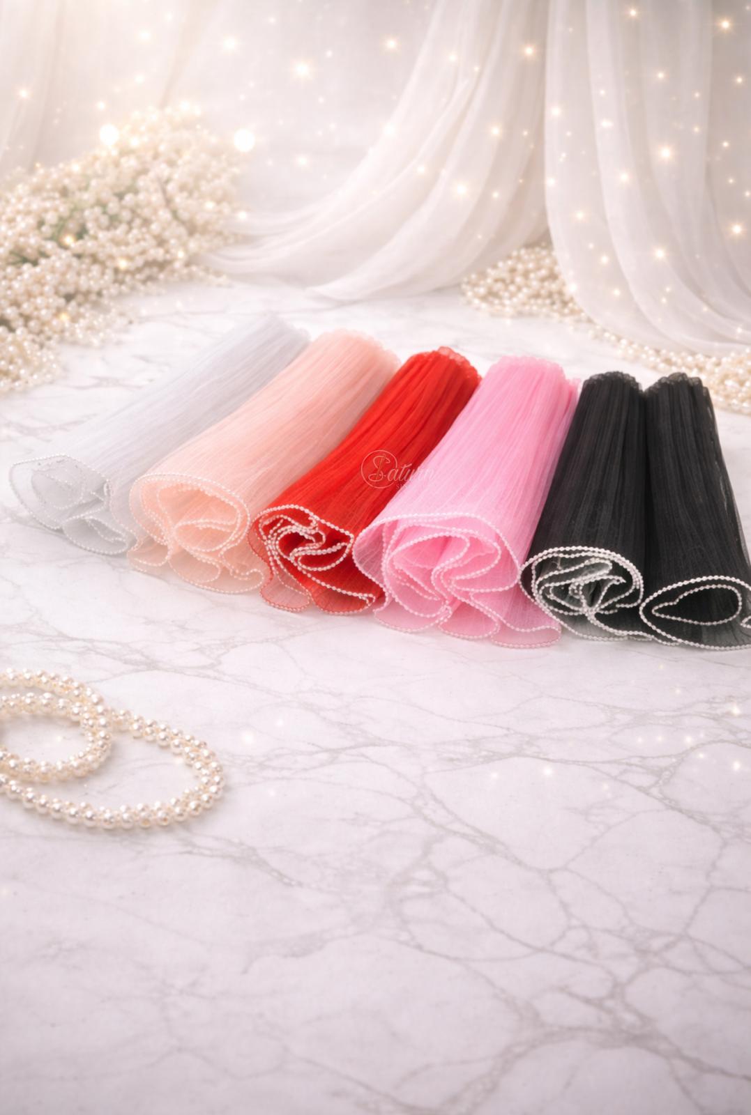 Volanase din tul(tulle) plisat cu perle 26cm /  3 metri pachetul , Accesorii textile elegante