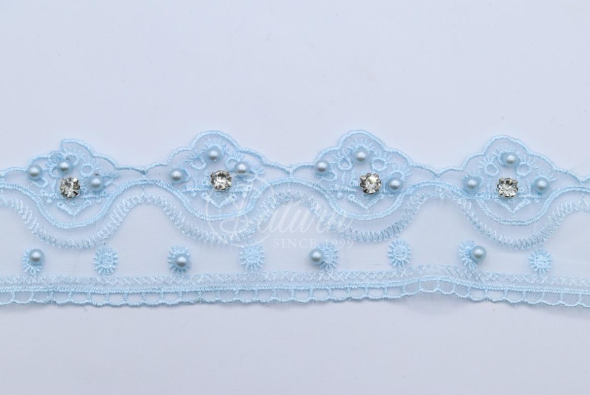 Dantela Pe Tulle Cu Pietre Si Perle – Latime 6,2 cm /10 Yards / 9,14 Metri