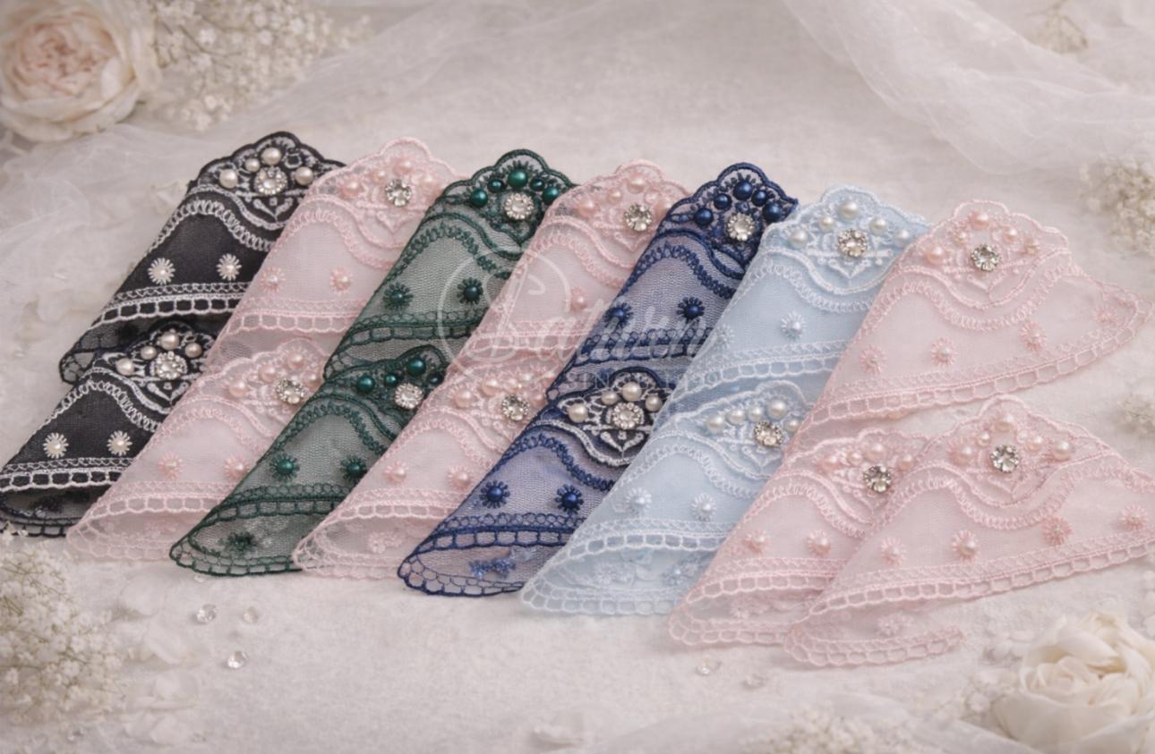 Dantela Pe Tulle Cu Pietre Si Perle – Latime 6,2 cm /10 Yards / 9,14 Metri