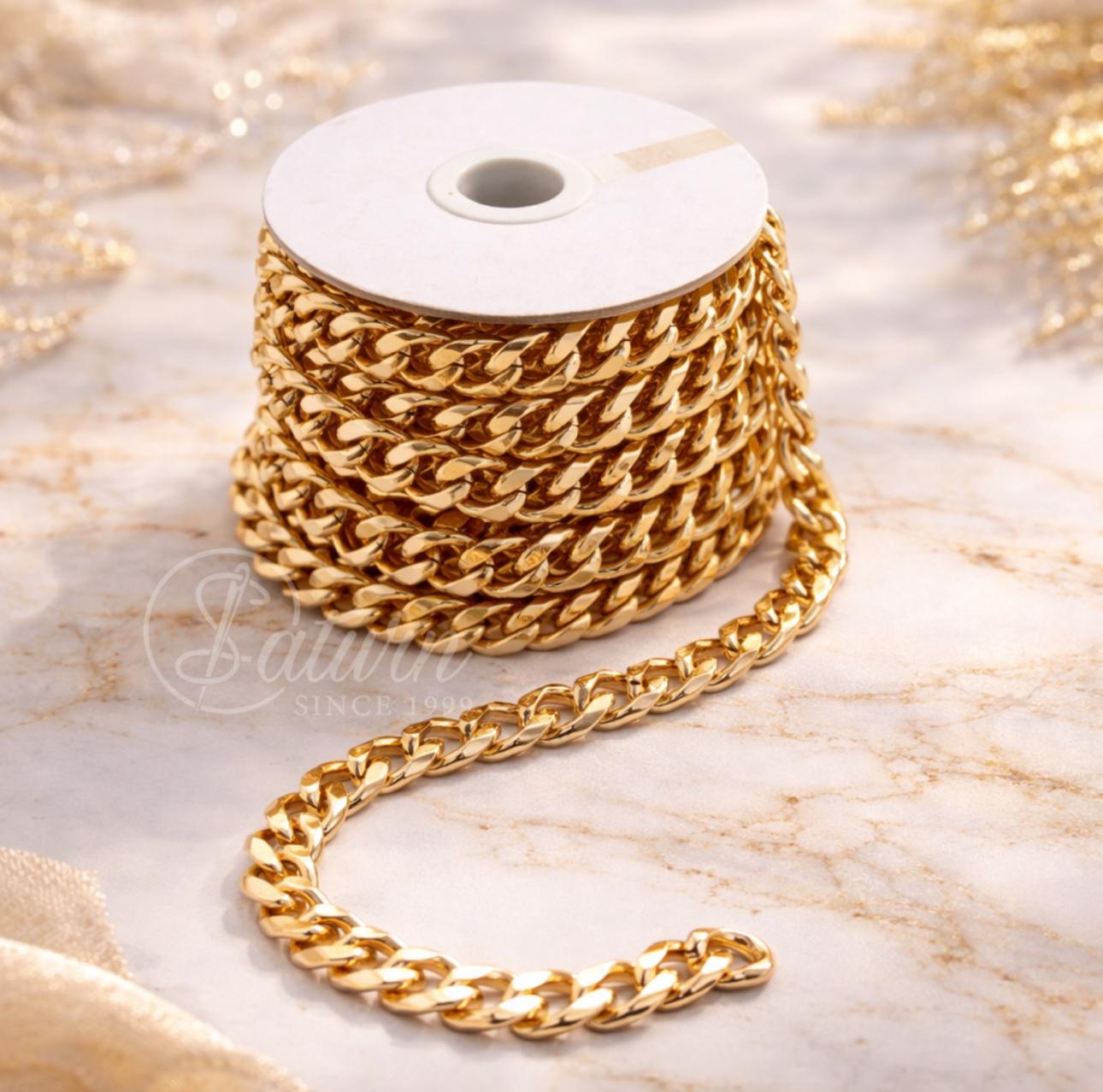 Lant metalic C-40 Auriu/ Argintiu 15×19 mm – la metru | Lant decorativ pentru genti, accesorii si bijuterii