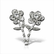 Aplicatie decorativa de cusut cu flori din cristale argintii – 13,5 × 6 cm