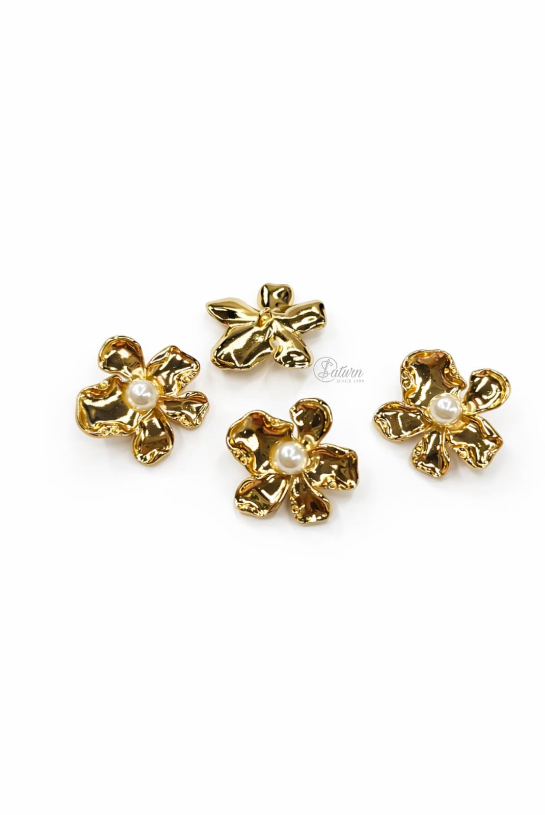 Nasturi metalici,decorativi N#03 floare aurie cu perla – 36L (15 mm) și 48L (24 mm) 10buc/set