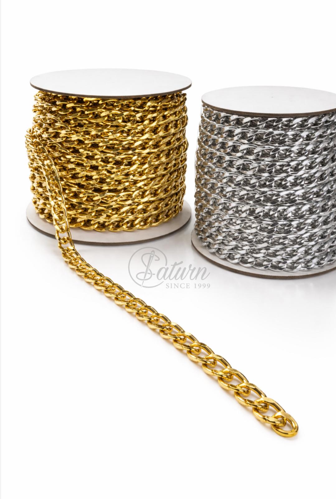 Lant Metalic C-40 Auriu & Argintiu 8,2×12 mm – la metru | Lant decorativ pentru genti, accesorii si bijuterii