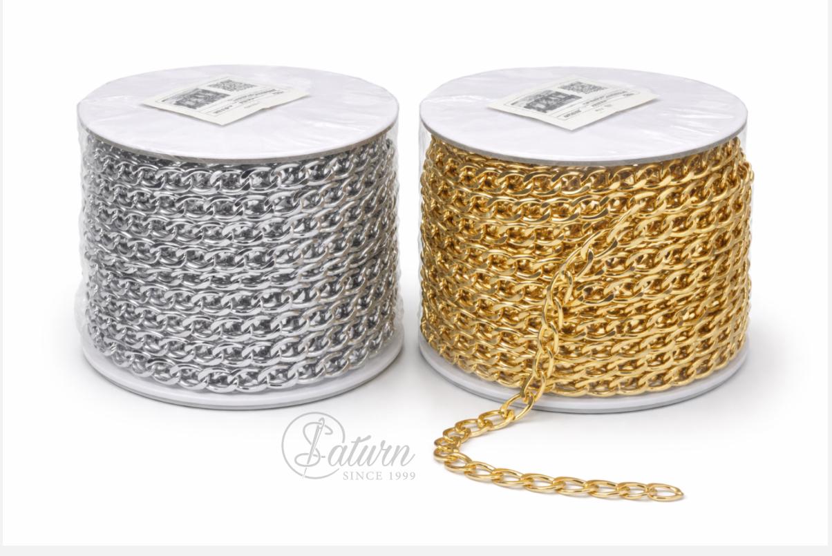 Lant metalic C-01 Argintiu/Auriu 9,4×15 mm – la metru |Lant decorativ pentru genti, accesorii si bijuterii