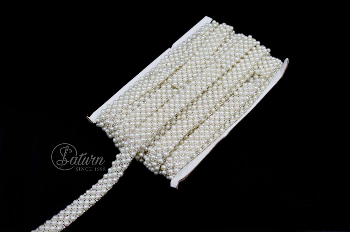 Banda Termoadeziva cu Perle și Strass 1,7 cm – Aplicatie Decorativa pentru Haine și Accesorii