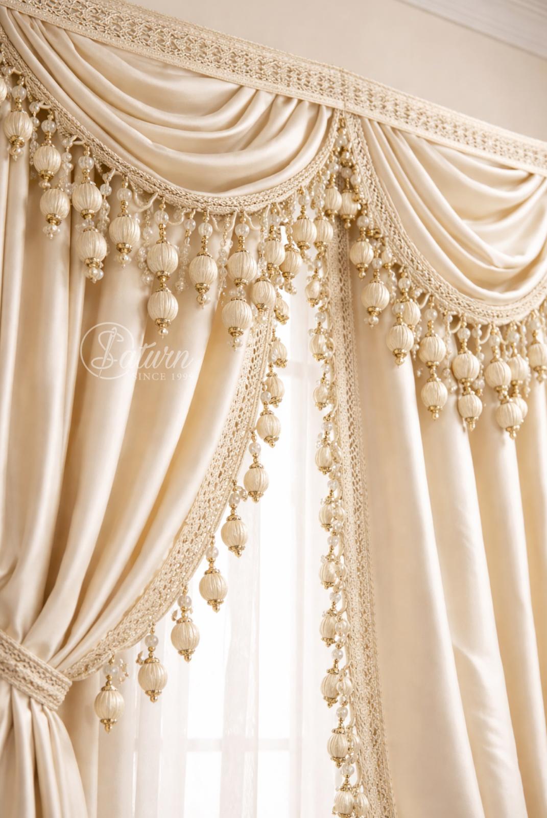 Ciucuri decorativi 7 cm pentru decoratiuni, draperii și canapele – gri,auriu & ivoir/la metru
