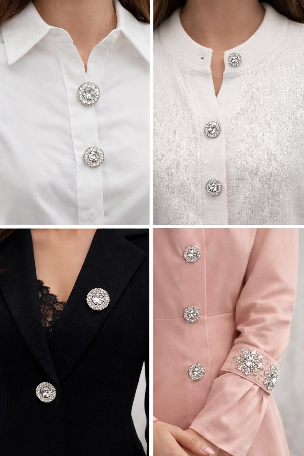 Nasturi metalici decorativi  N#16 cu cristale argintii 36L (2,3 cm)set 10 buc