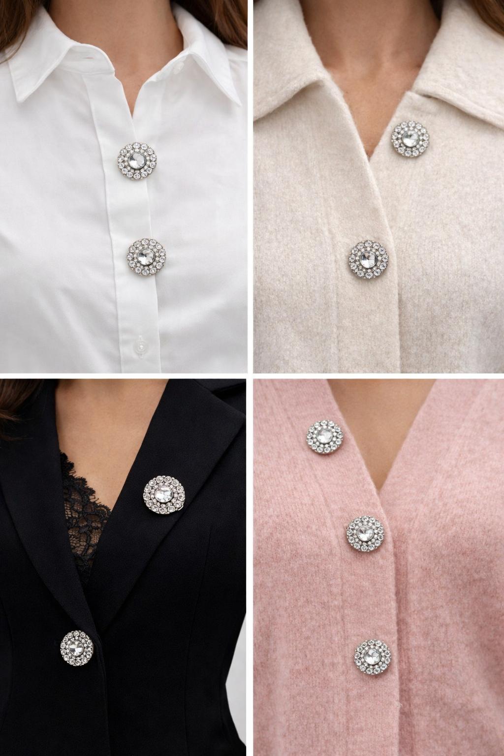 Nasturi decorativi metalici  N#17 cu cristale argintii 36L (2,3 cm) set 10 buc