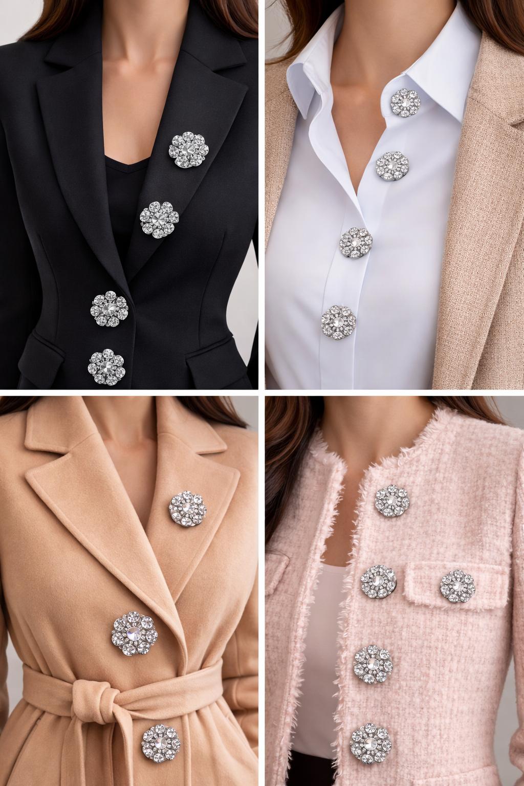 Nasturi metalici decorativi  N#29 cu cristale argintii 34L (2cm)set 10 buc