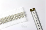Banda decorativa cu perle si stras pe tulle alb/negru 2.5 cm/ la metru K2910-2