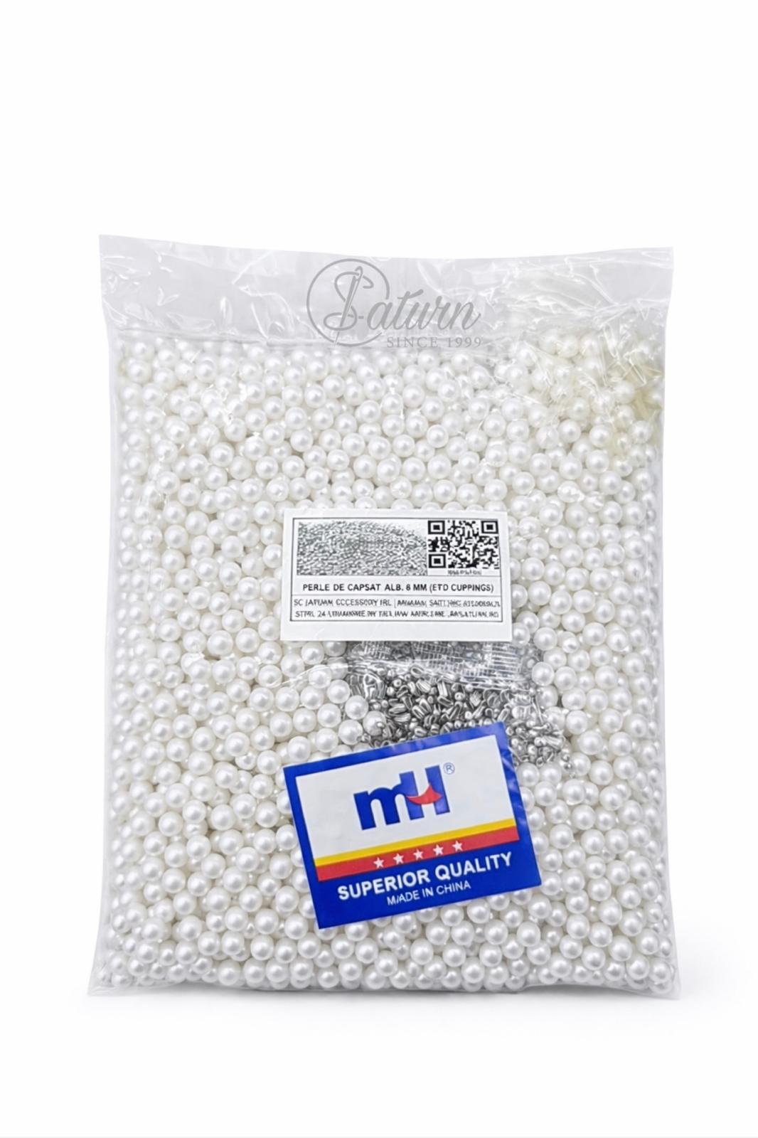 Perle Decorative de Capsat Albe cu tinte  pentru Textile si Accesorii –  (250 g/Punga)