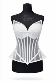 Corset in V dama M13 din tull transparent cu balene si push-up/Corset Modelator
