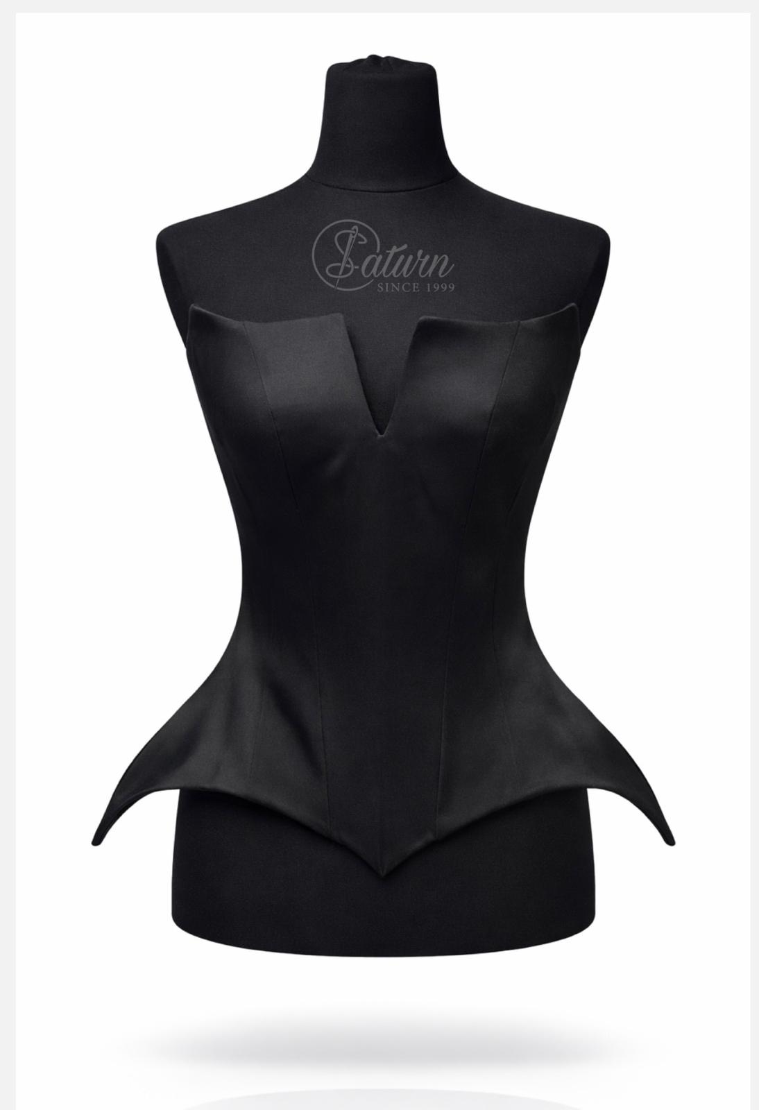 Corset dama M14 din tafta eleganta cu decolteu in V – alb si negru – marimi 36-48