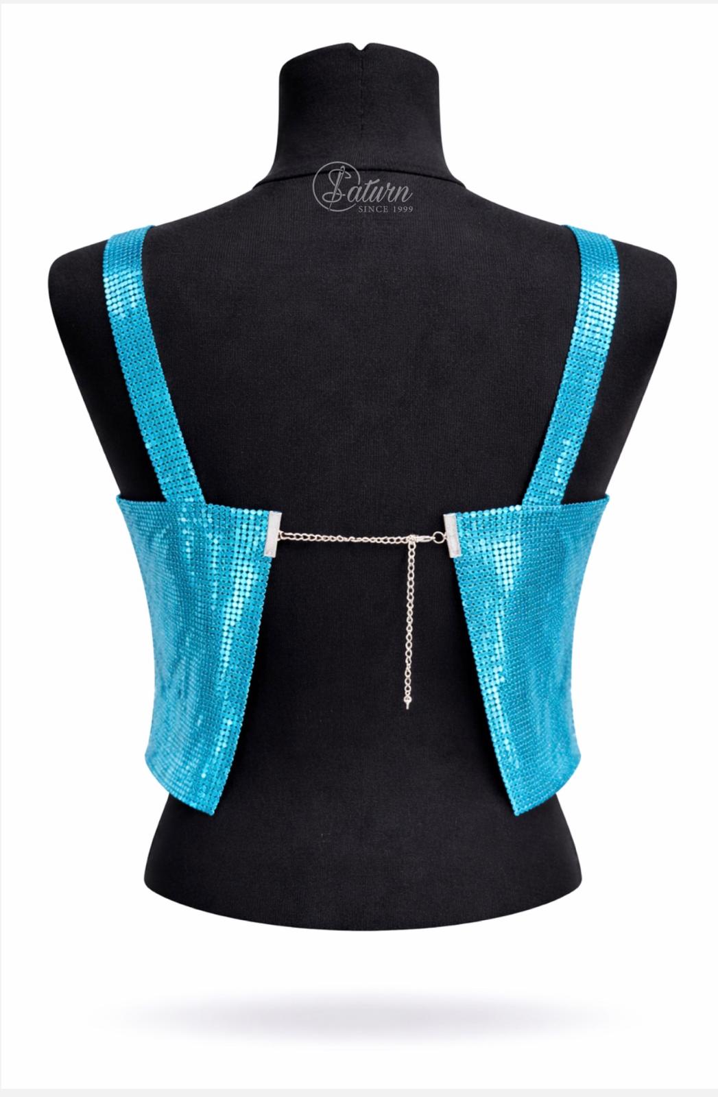 Top dama tip bustiera cu paiete metalice , marime universala, inchidere reglabila cu lant