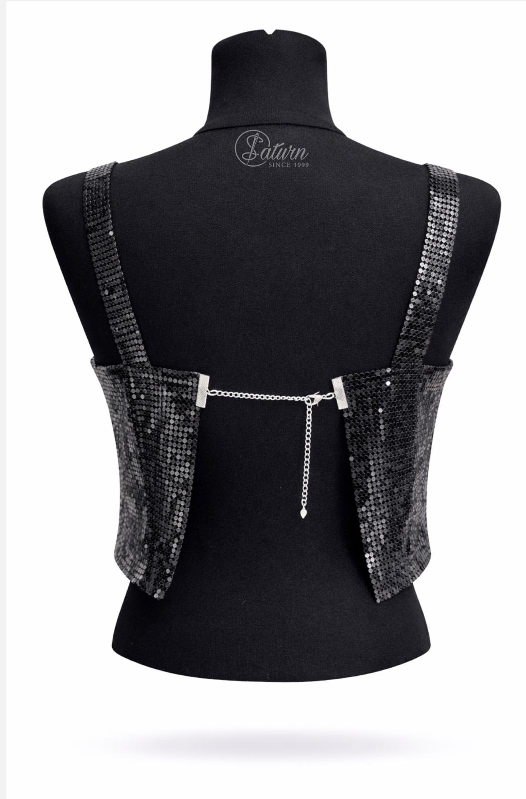 Top dama tip bustiera cu paiete metalice , marime universala, inchidere reglabila cu lant