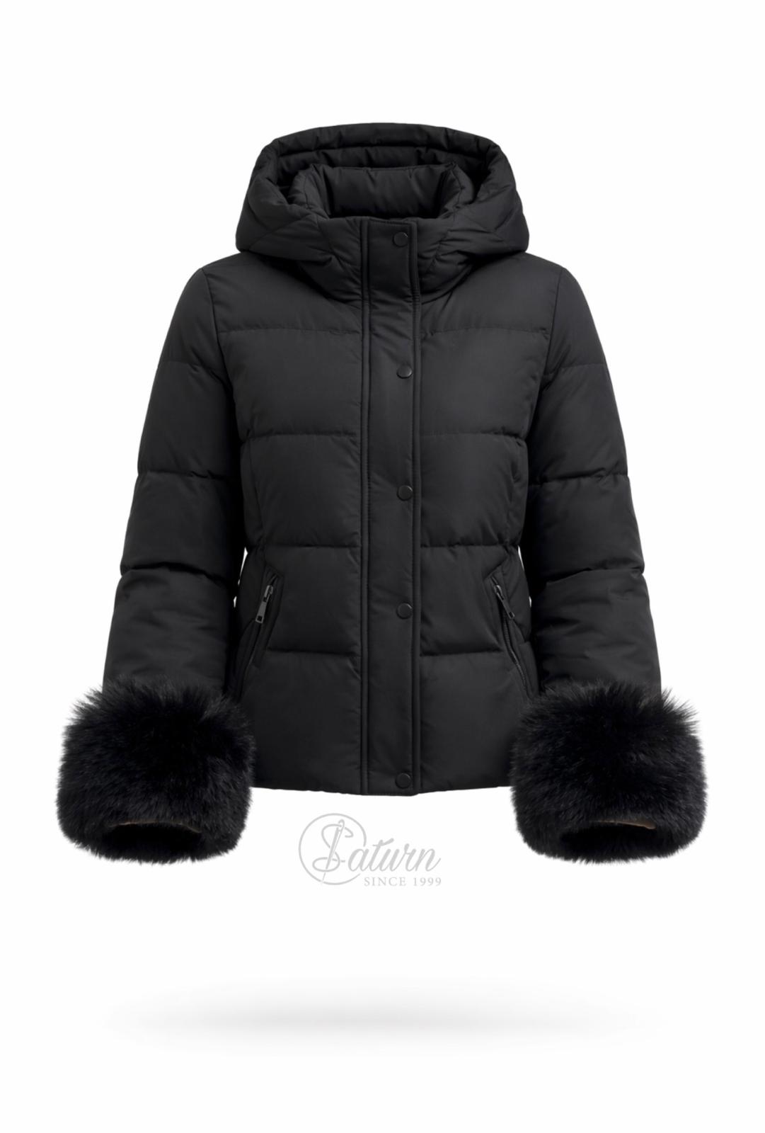 Mansete din blana artificiala /ecologica neagra cu volum premium/set 2 buc/50 cm, latime 12 cm