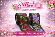 Banda decorativa brodata 5 cm x 10 m – Model floral traditional, editie speciala 8 Martie