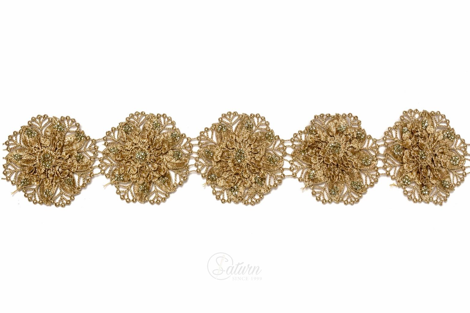Banda decorativa brodata 3D cu flori si strasuri la metru  6,5 cm –  eleganta pentru rochii