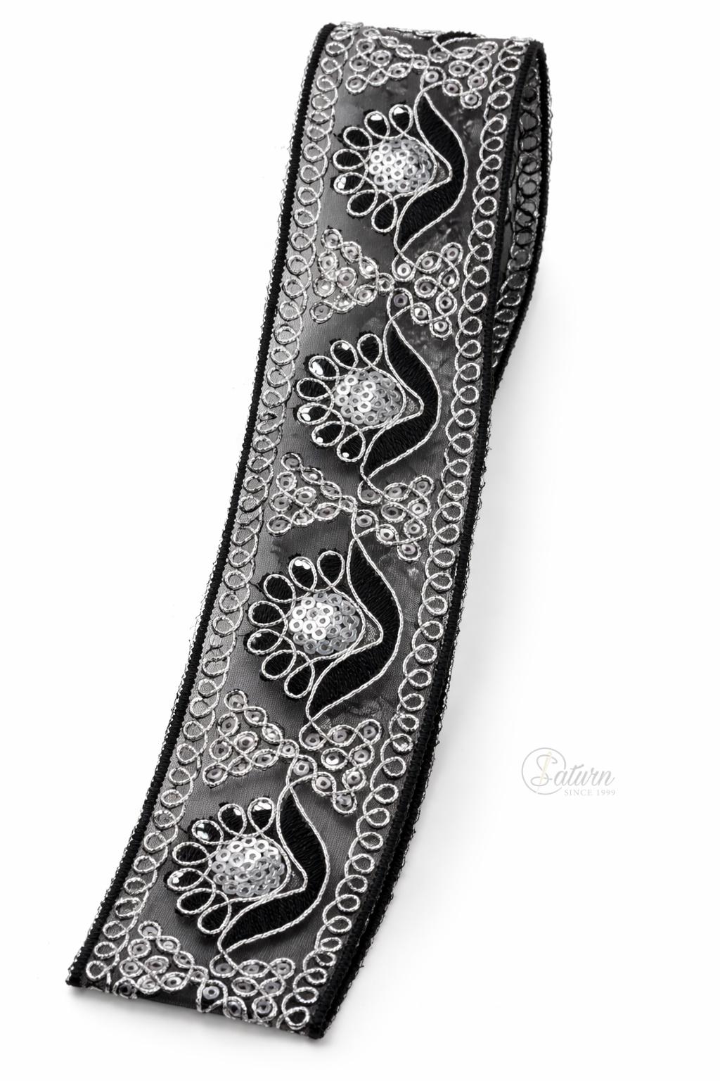 Banda decorativa brodata  cu paiete pentru rochii, costume si decor elegant/la metru