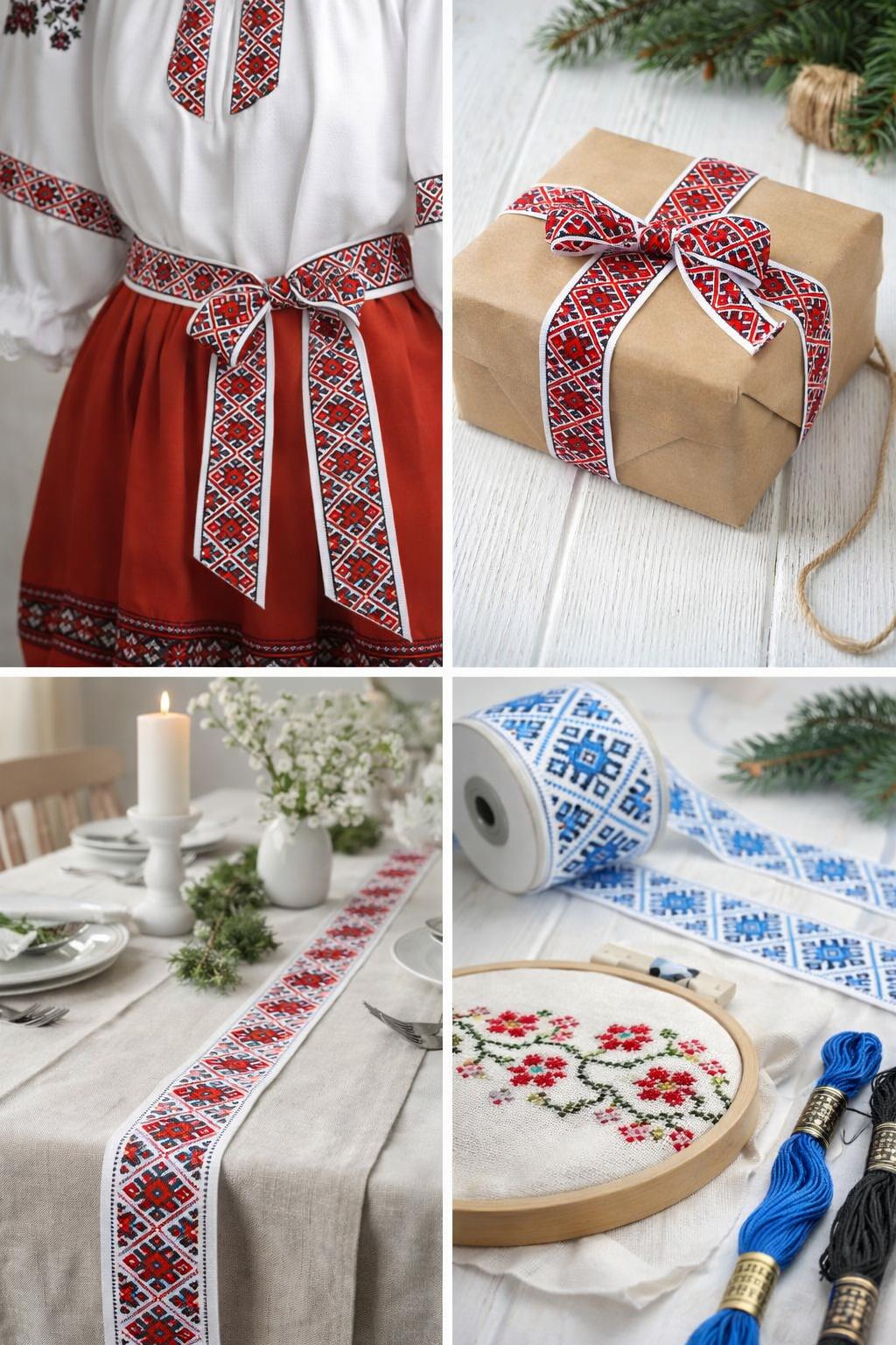 Banda decorativa traditionala 2,5 cm – M 1 model geometric rosu/albastru/25metri