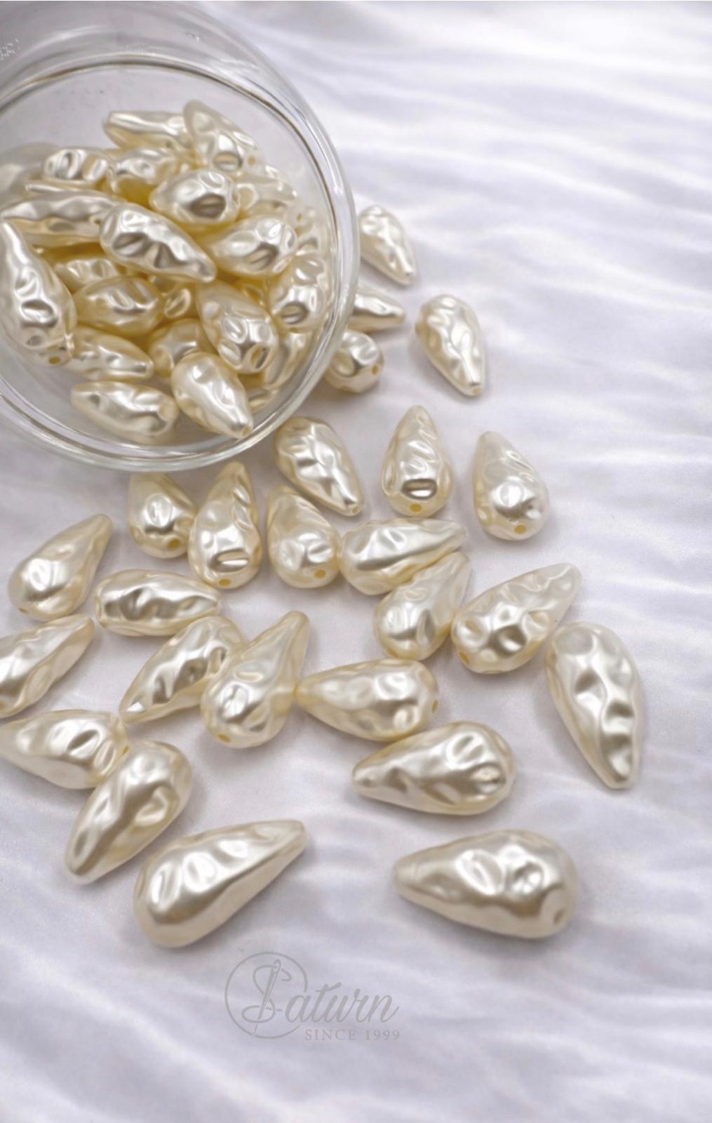 Perle / margele de cusut mari  ivoar lacrima texturata pentru bijuterii si decor elegant  handmade M18
